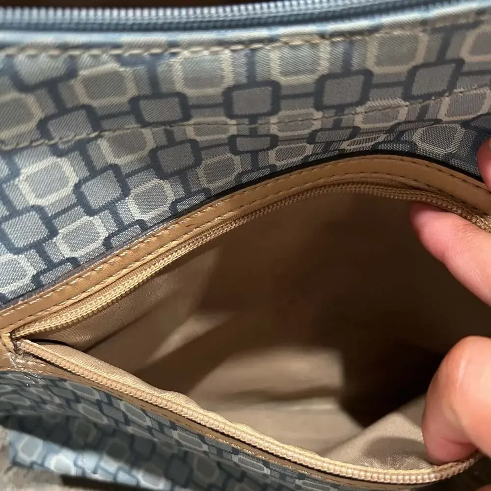 Nine West Blue Geometric Print Canvas Shoulder Bag